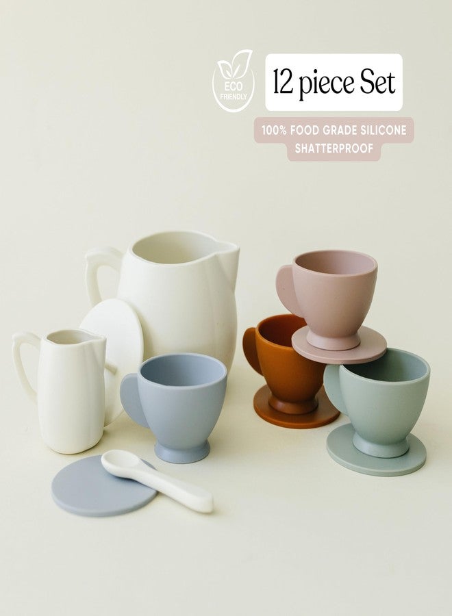 Marlowe & Co Silicone Tea Play Set for Children, 12 Piece Dishwasher Safe Tea Gift Set for Toddlers (Cream Multi Mix) - Image 2